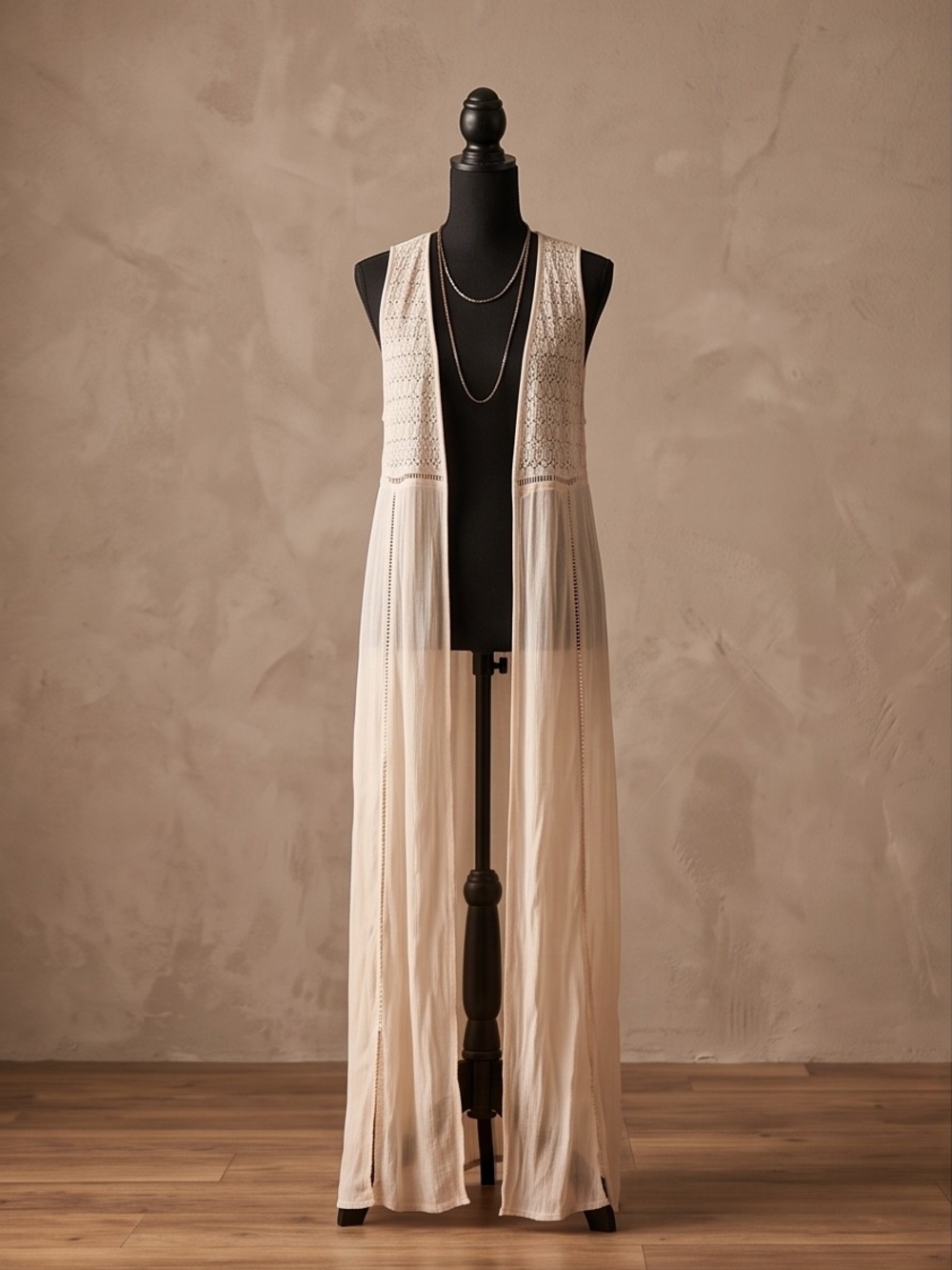 American Rag Cream Crochet-Top Sheer Maxi Kimono
